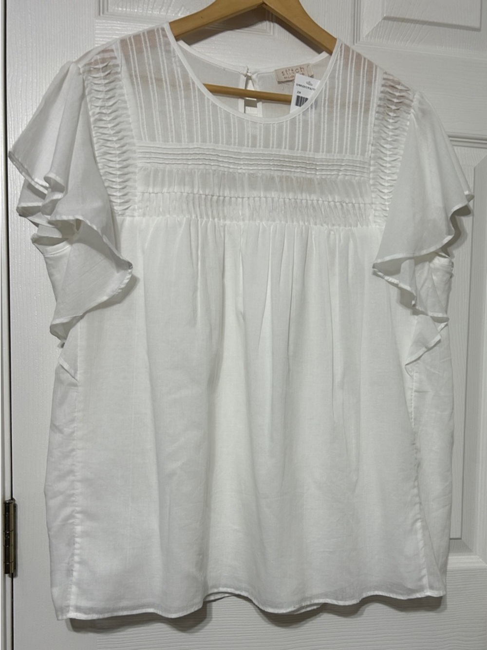 STITCH By Chenault White Cotton Pintuck Flutter Sleeve Blouse NWT Women’s XL
